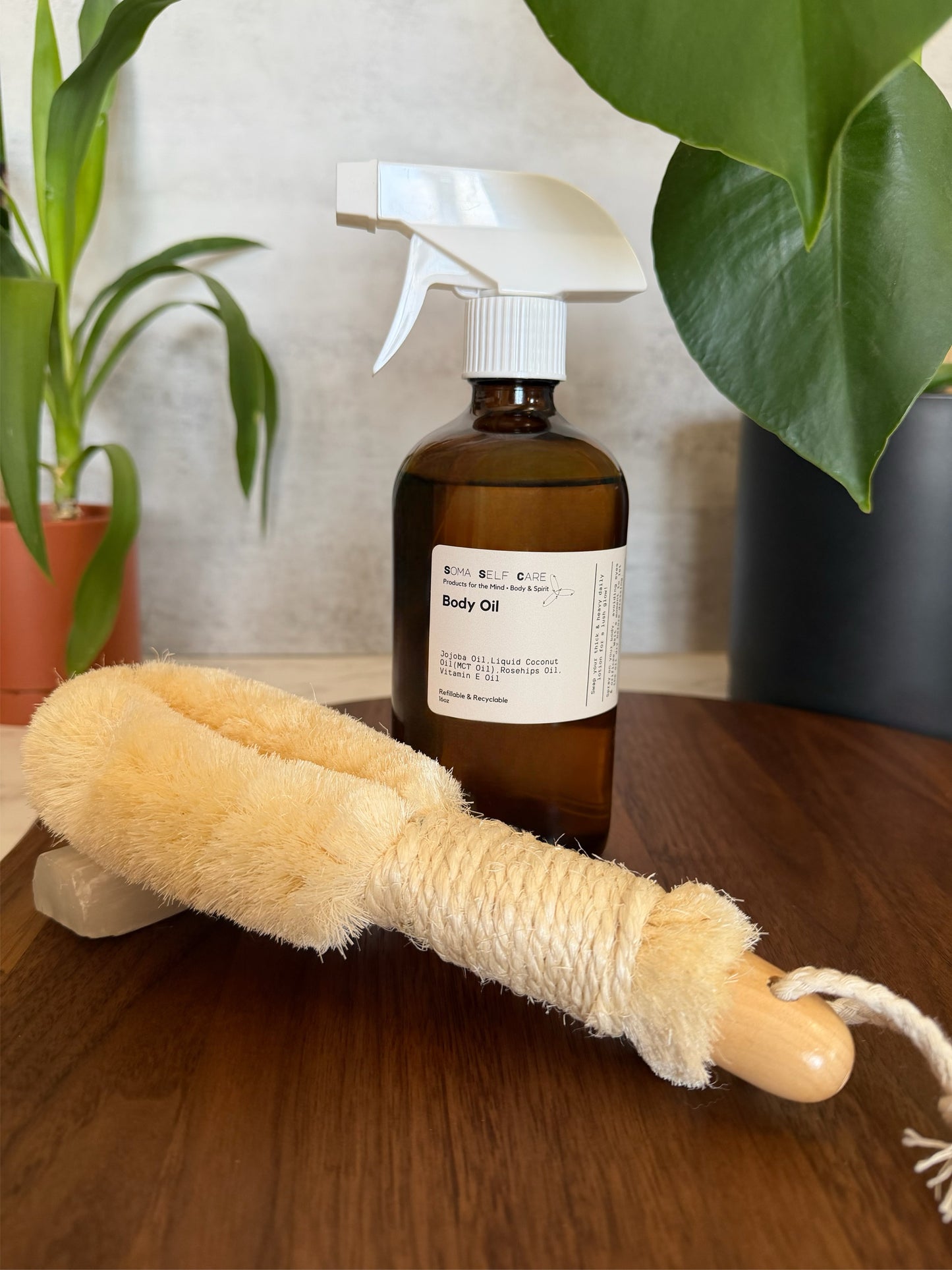 Natural Loofa Dry Brush & Body Oil - 16oz