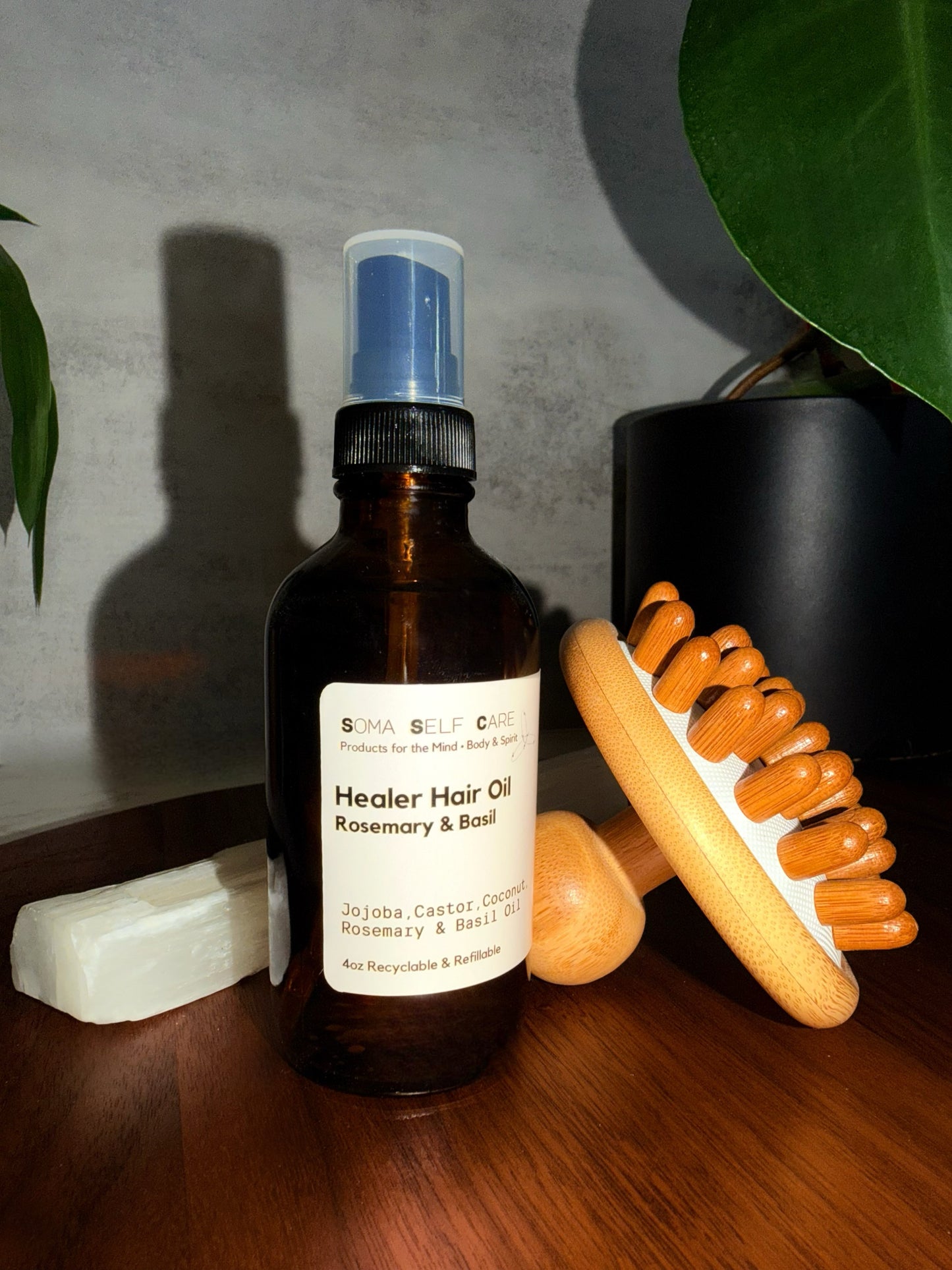 Wooden Scalp & Head Massager • Healer Hair Oil Spray Set - 4oz