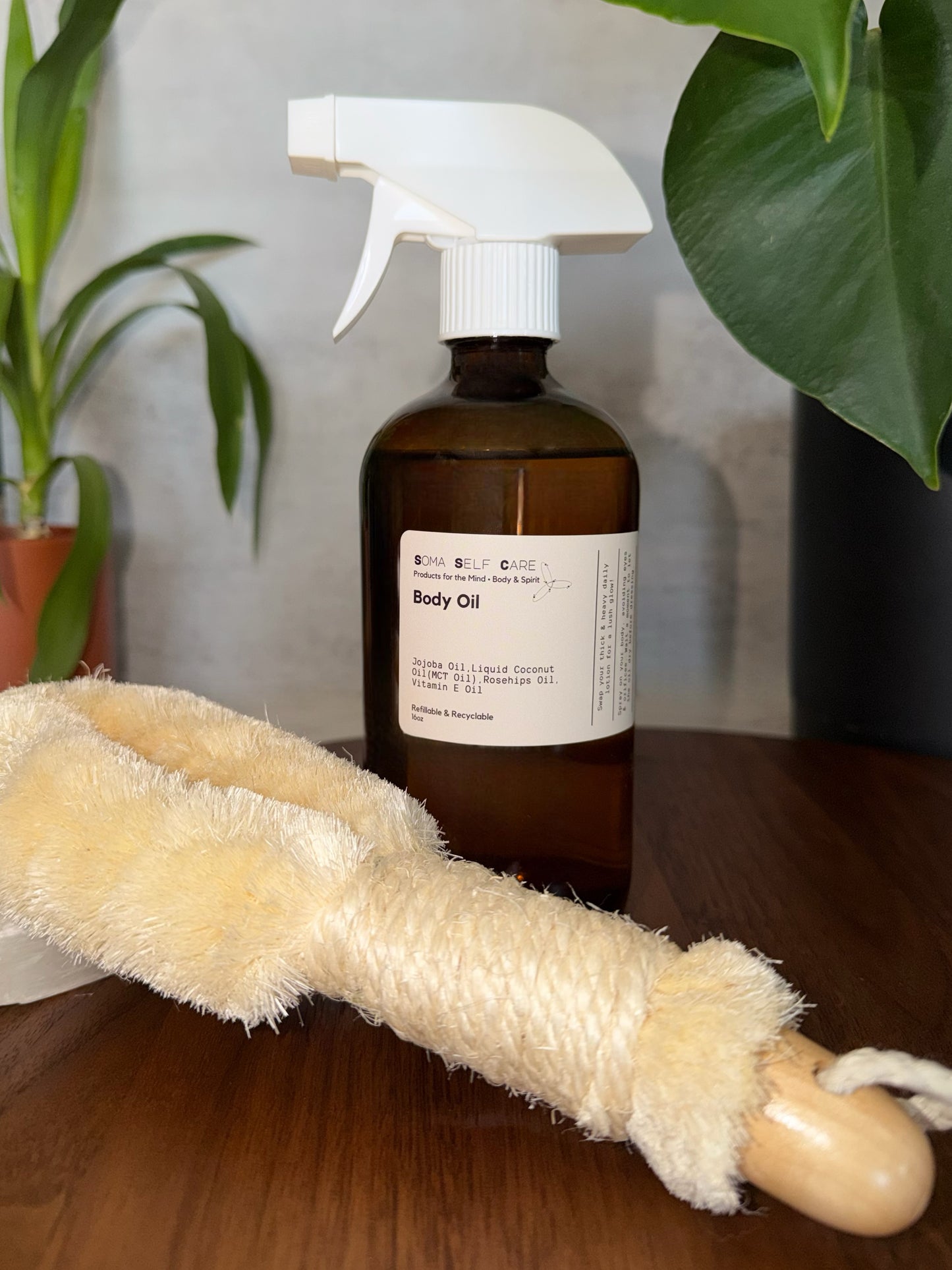 Natural Loofa Dry Brush & Body Oil - 16oz